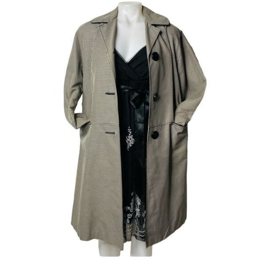 Vintage Canadian Maid Gray Plaid Overcoat Jacket Button Trench Nylon Coat Size L - Picture 10 of 12